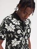 Fred Perry Botanical Print Black and White Polo Shirt