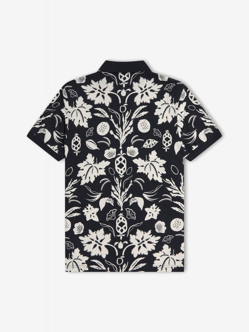 Fred Perry Botanical Print Black and White Polo Shirt