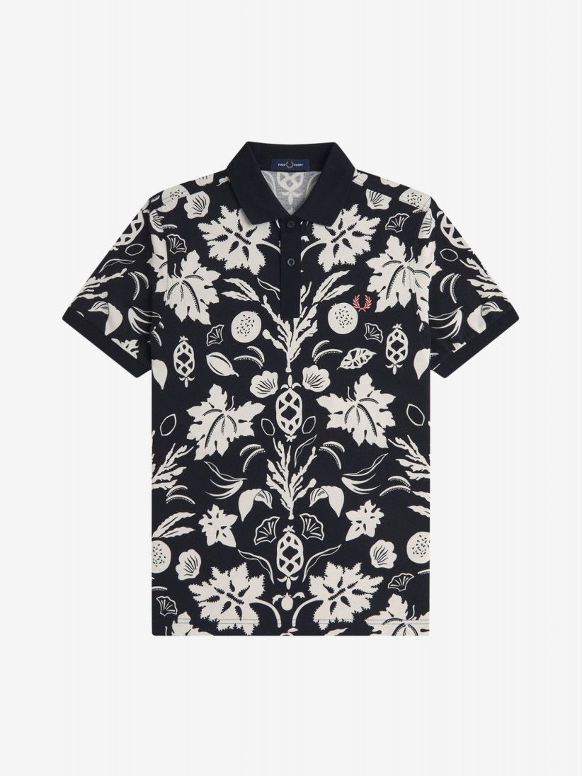 Fred Perry Botanical Print Black and White Polo Shirt
