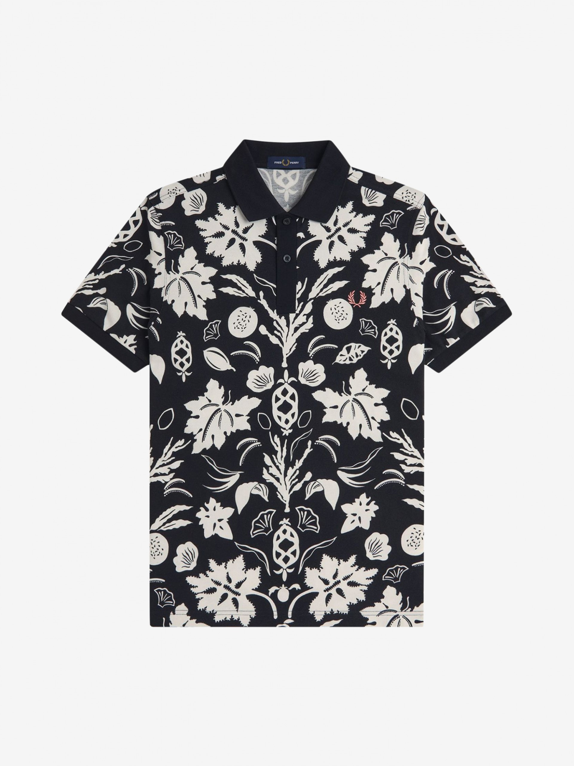 Polo Fred Perry Botanical Print Negro y Blanco