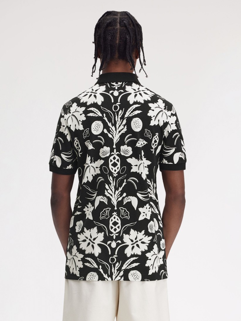 Fred Perry Botanical Print Black and White Polo Shirt