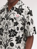 Fred Perry Botanical Print Revere Collar White and Black Shirt