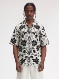 Fred Perry Botanical Print Revere Collar White and Black Shirt