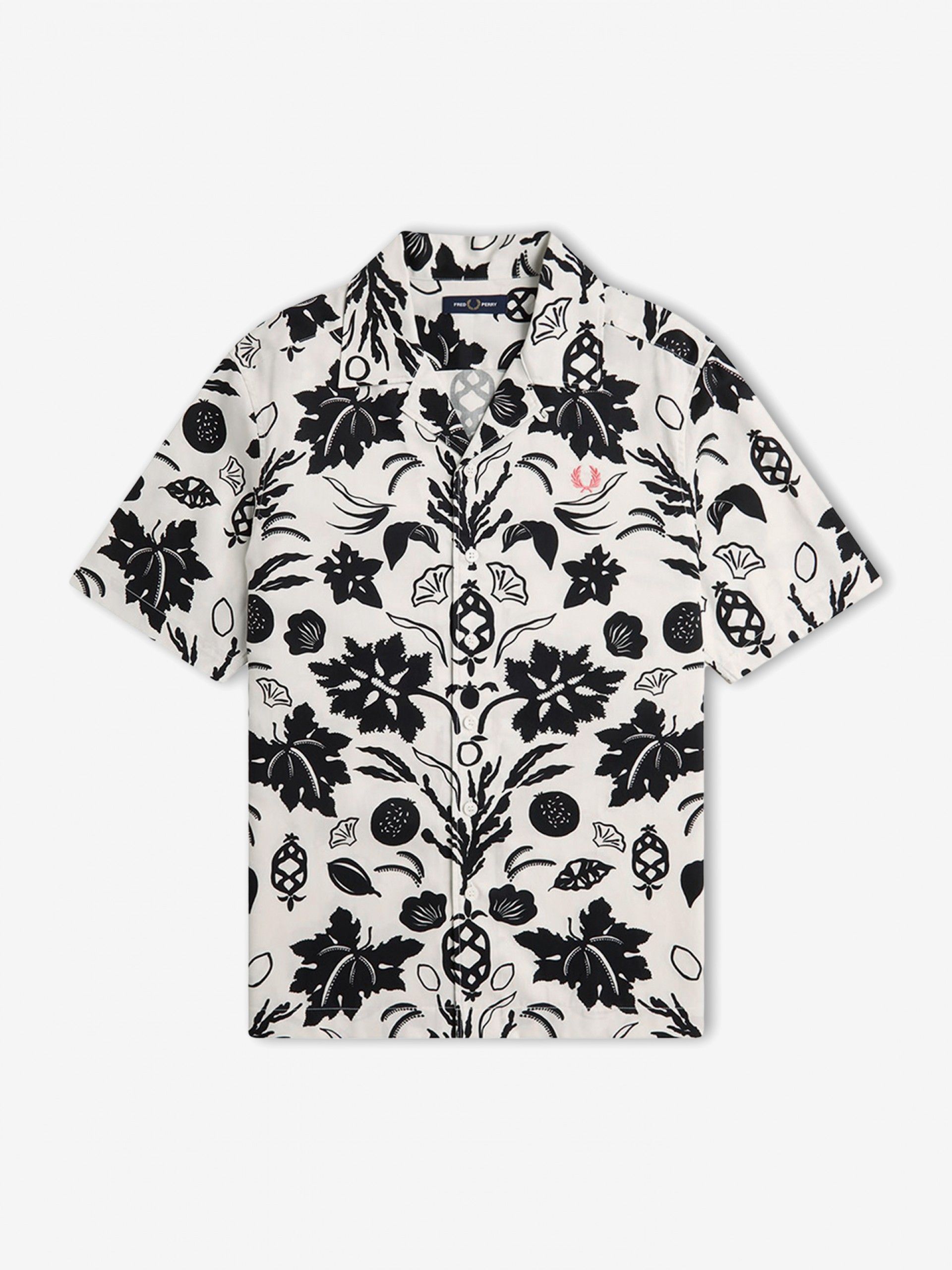 Camisa Fred Perry Botanical Print Revere Collar Branca e Preta
