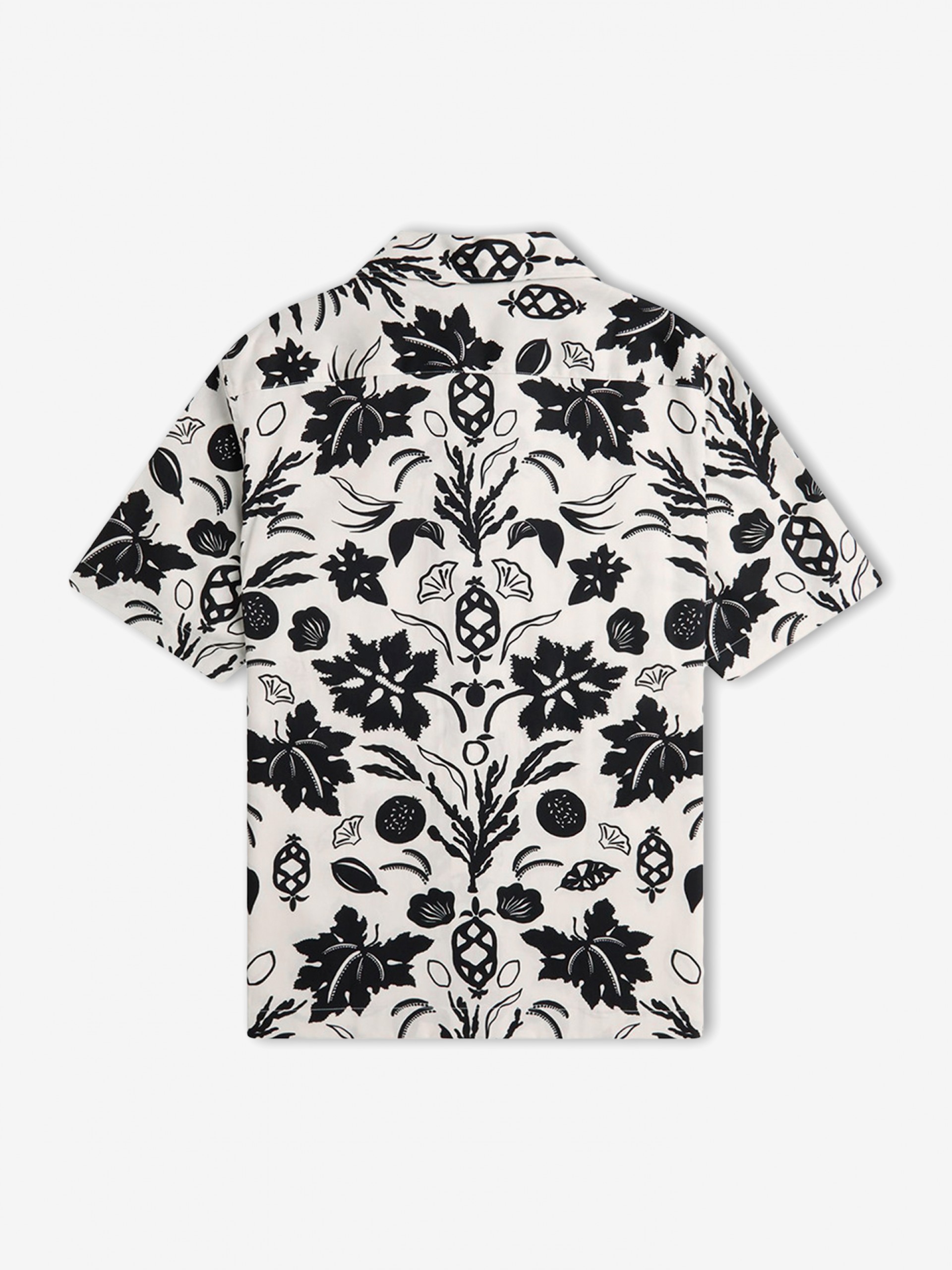 Camisa Fred Perry Botanical Print Revere Collar Branca e Preta