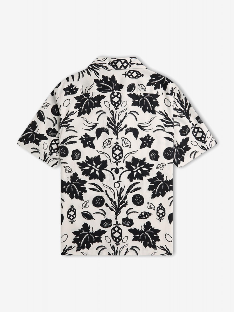 Fred Perry Botanical Print Revere Collar White and Black Shirt