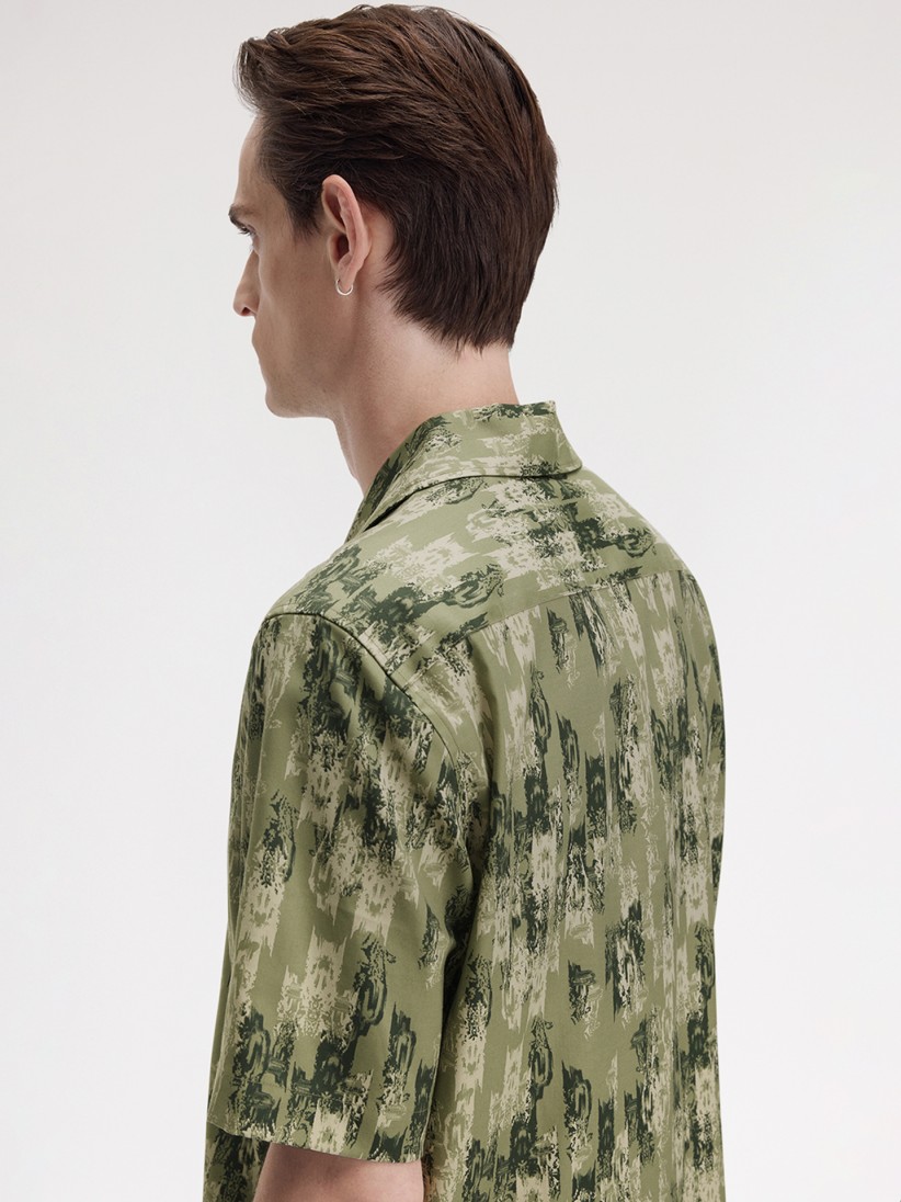 Fred Perry Abstract Print Revere Collar Green Shirt