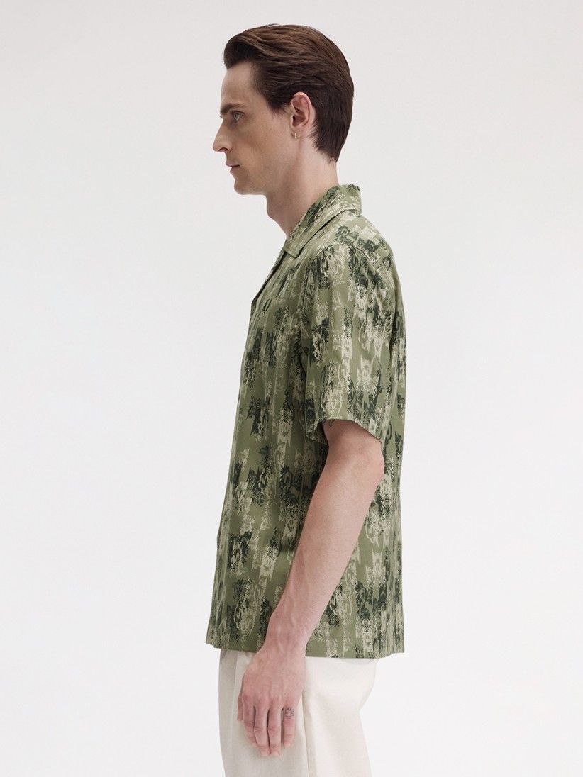 Fred Perry Abstract Print Revere Collar Green Shirt