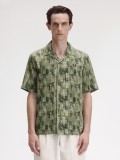 Fred Perry Abstract Print Revere Collar Green Shirt