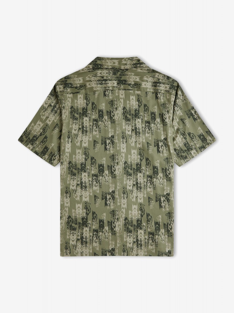 Fred Perry Abstract Print Revere Collar Green Shirt