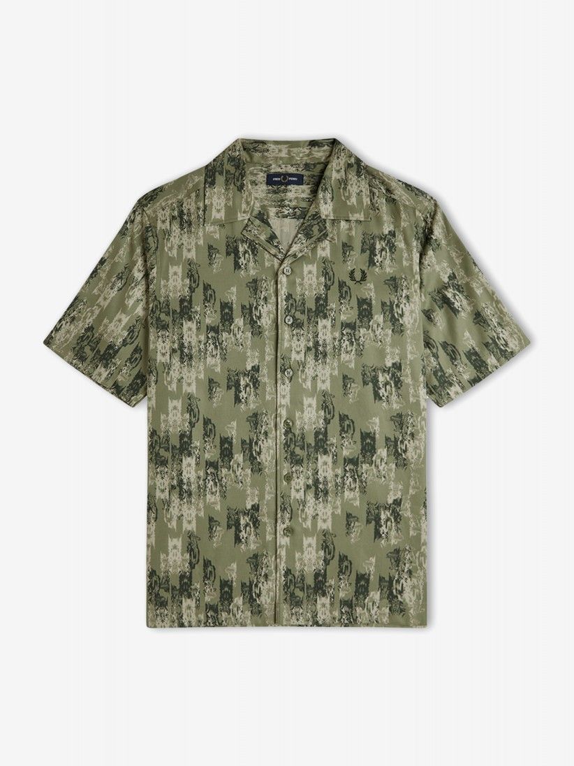 Fred Perry Abstract Print Revere Collar Green Shirt