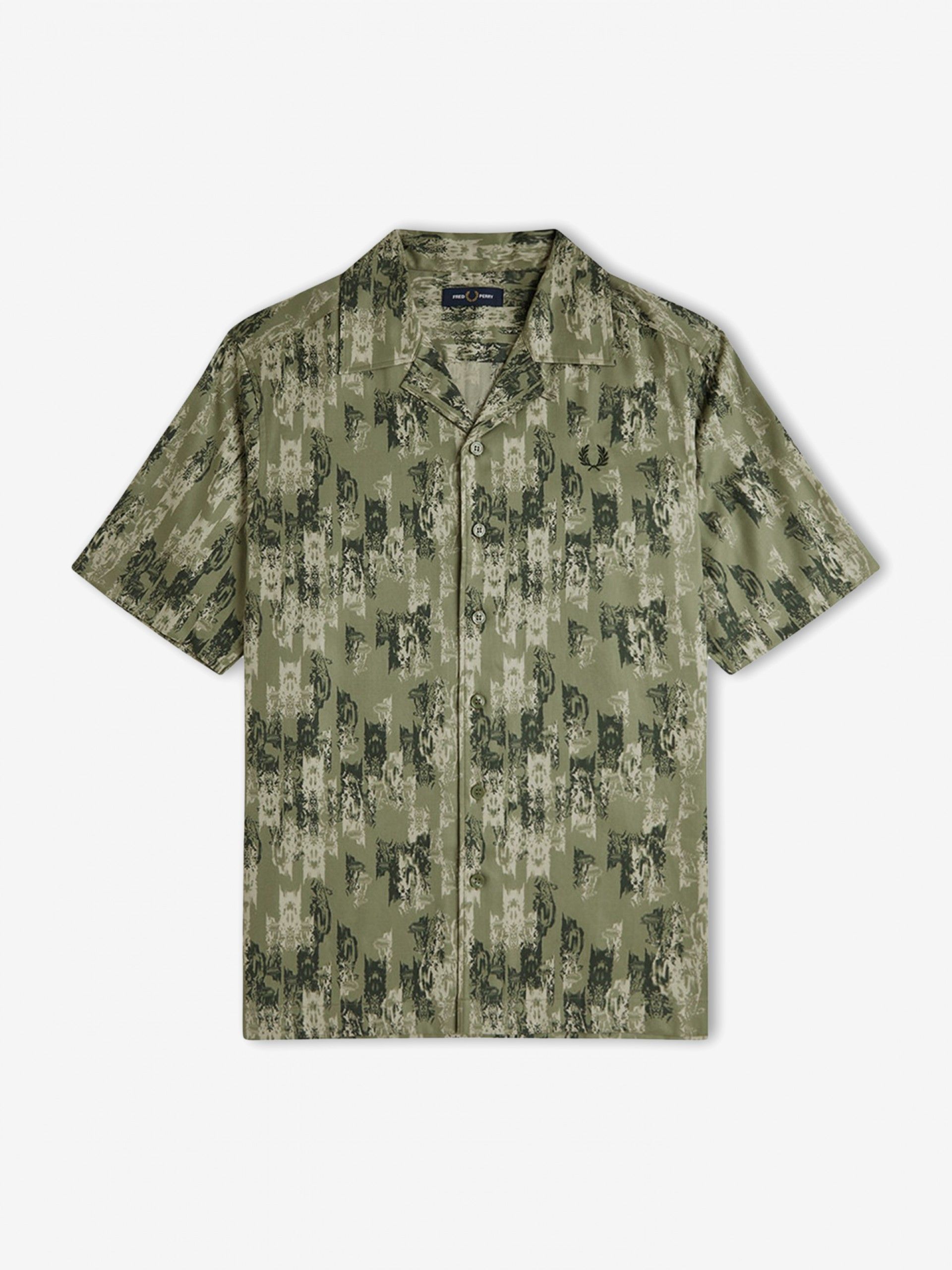 Camisa Fred Perry Abstract Print Revere Collar Verde