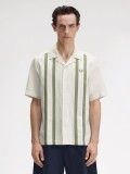 Fred Perry Panelled Linen Blend White and Green Shirt