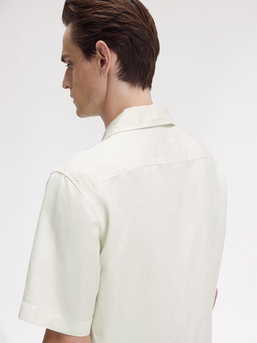Fred Perry Panelled Linen Blend White and Green Shirt