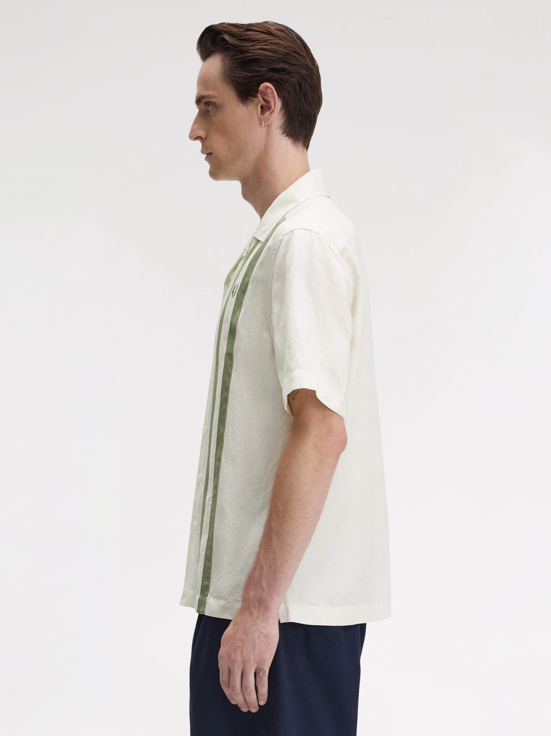 Camisa Fred Perry Panelled Linen Blend Branca e Verde