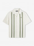 Fred Perry Panelled Linen Blend White and Green Shirt