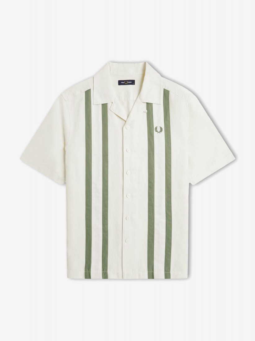 Fred Perry Panelled Linen Blend White and Green Shirt