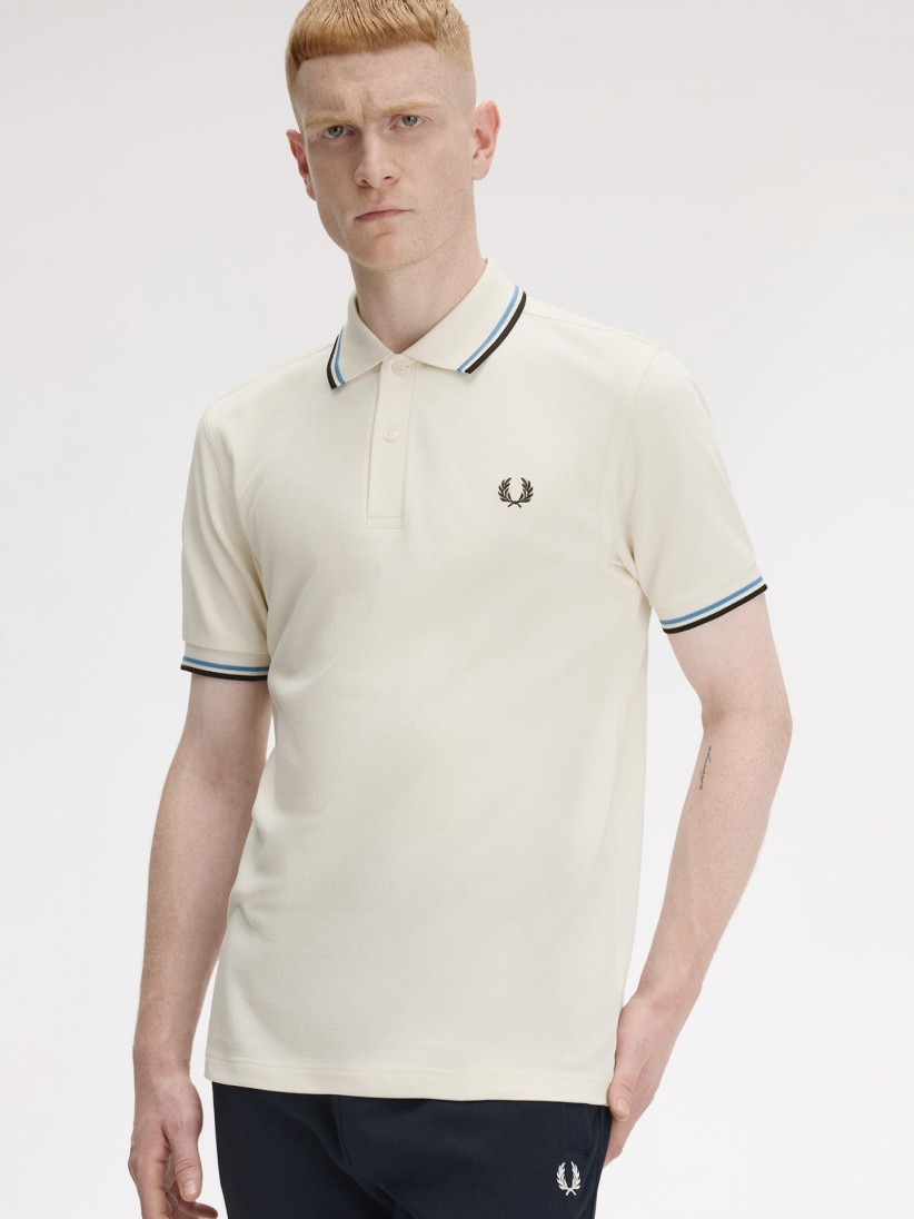 Polo Fred Perry M3600 Twin Tipped Bege e Castanho
