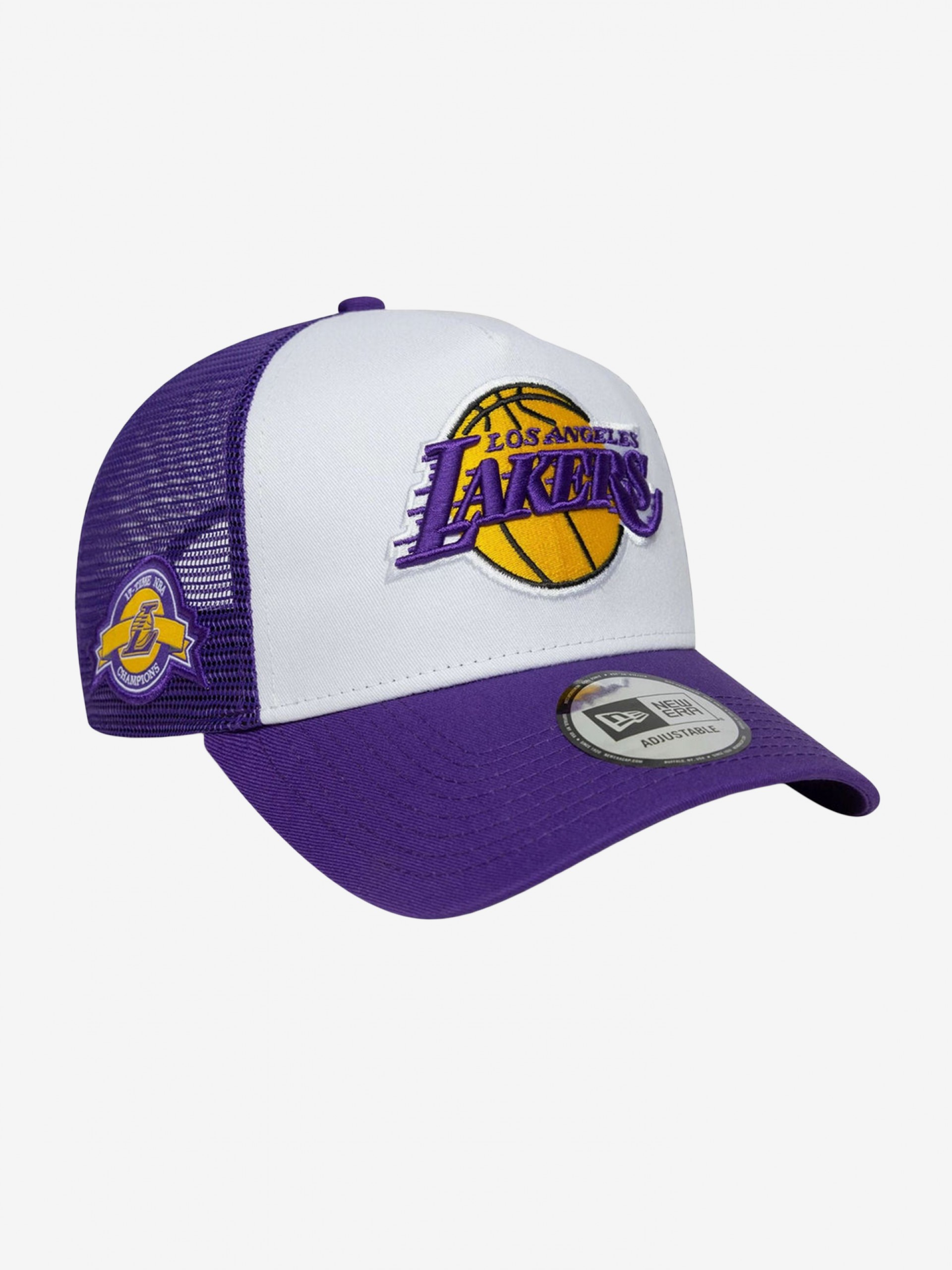 Boné New Era LA Lakers Side Patch 9FORTY Trucker Roxo e Branco