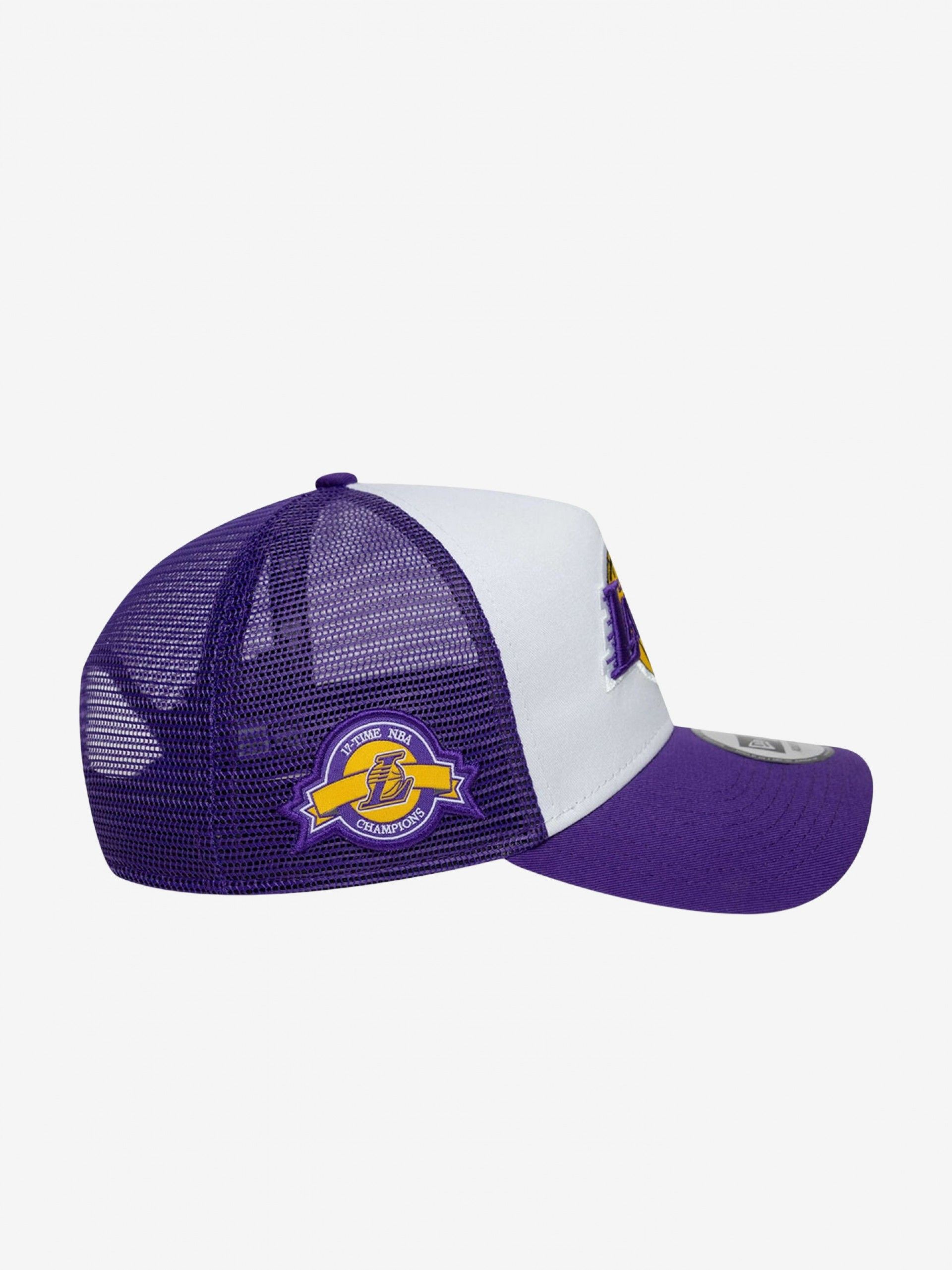 Boné New Era LA Lakers Side Patch 9FORTY Trucker Roxo e Branco