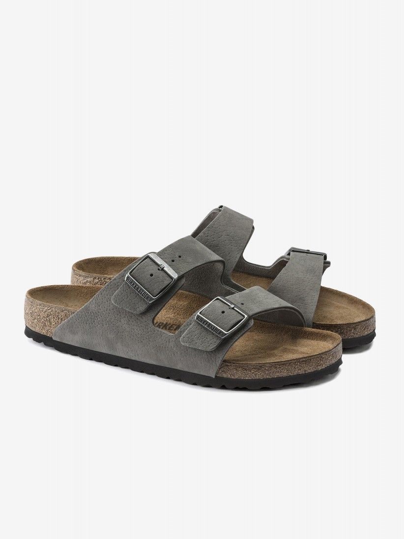 Chinelos Birkenstock Arizona Pele Nobuck Cinzentos