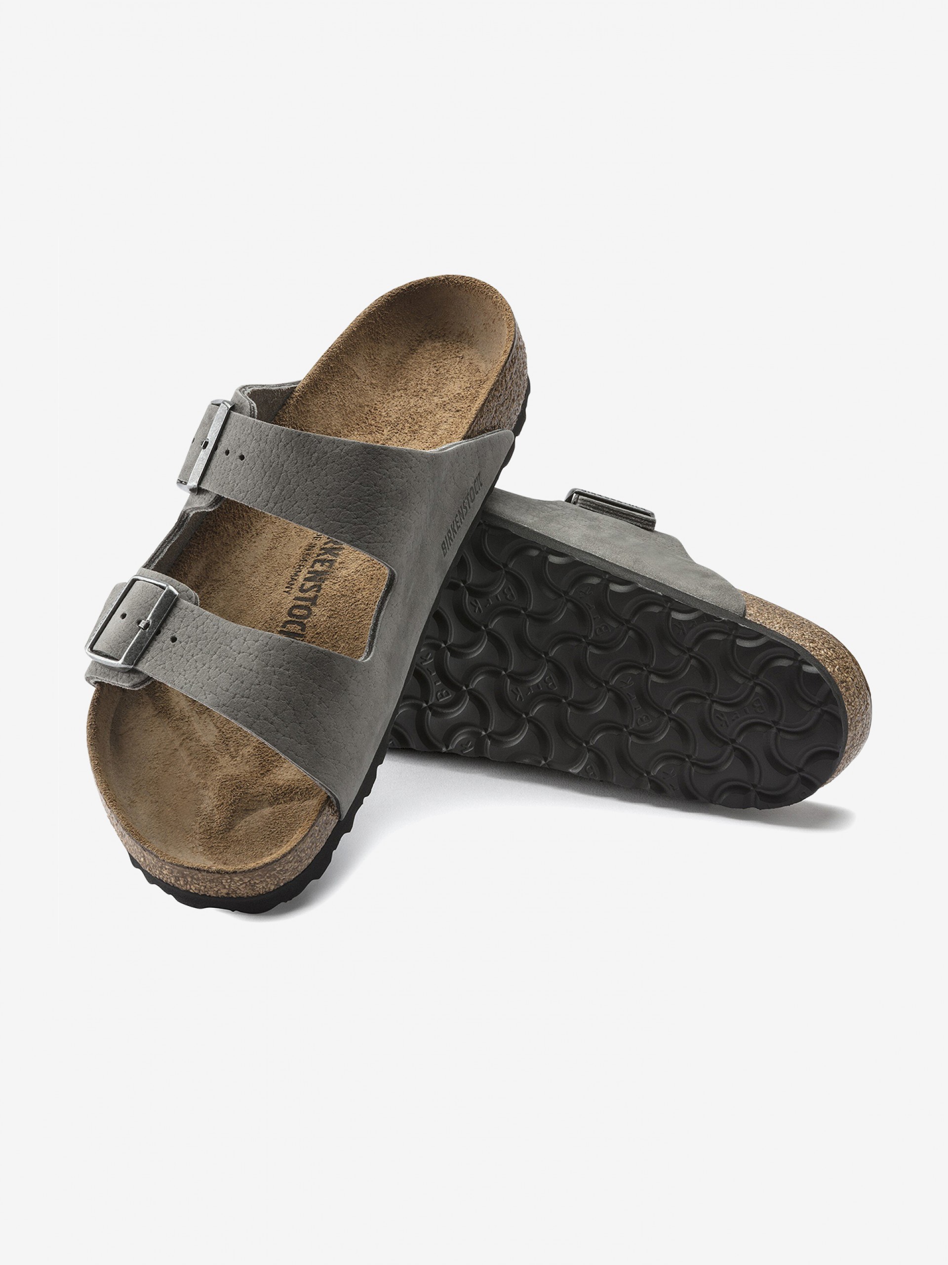 Chinelos Birkenstock Arizona Pele Nobuck Cinzentos