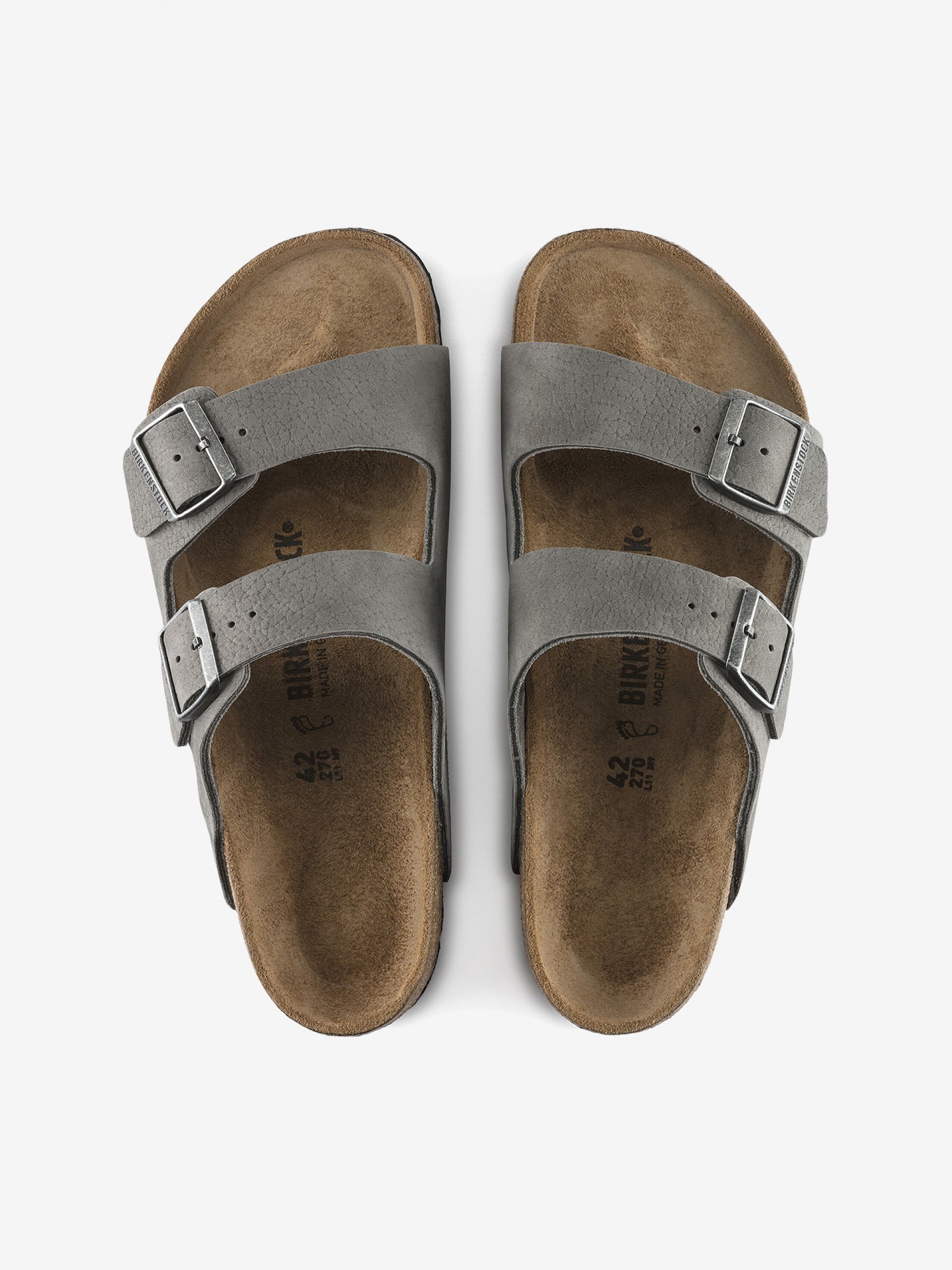 Chinelos Birkenstock Arizona Pele Nobuck Cinzentos