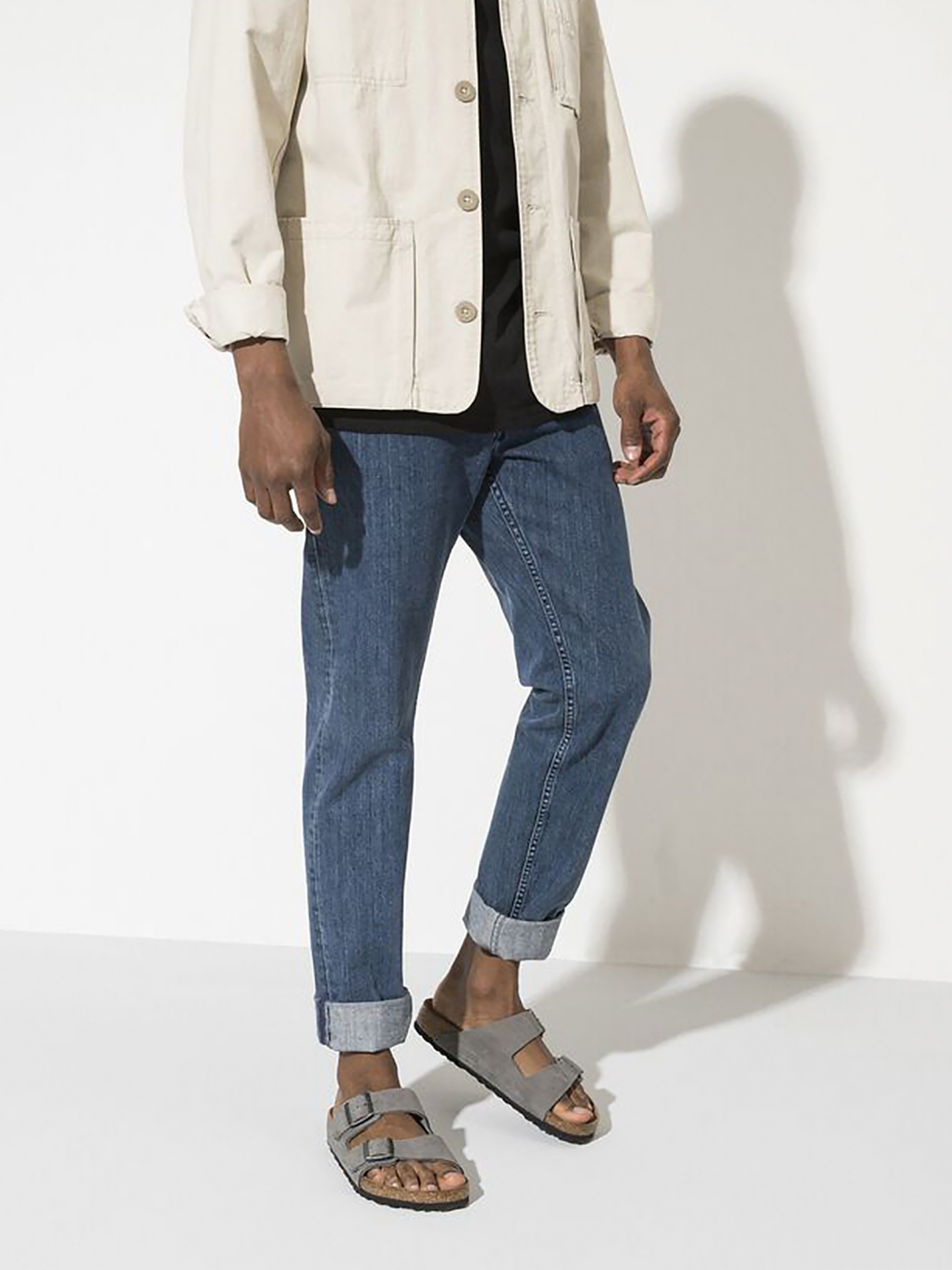 Chinelos Birkenstock Arizona Pele Nobuck Cinzentos