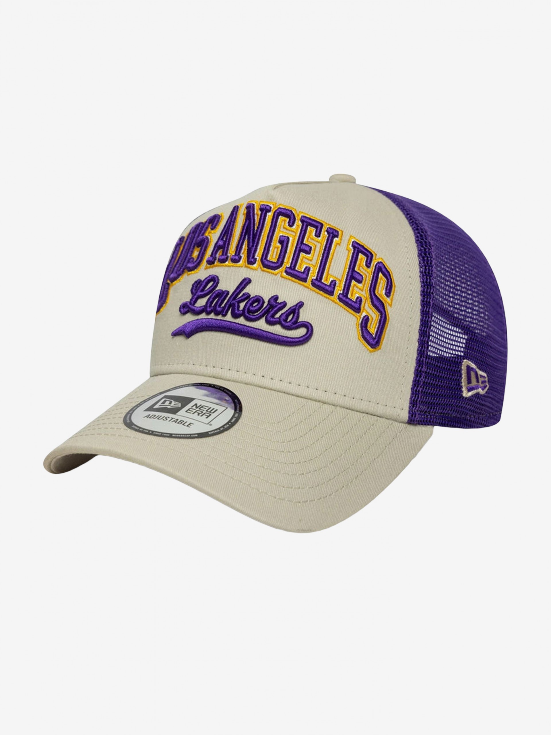 Boné New Era LA Lakers NBA E-Frame 9FORTY Trucker Bege e Roxo
