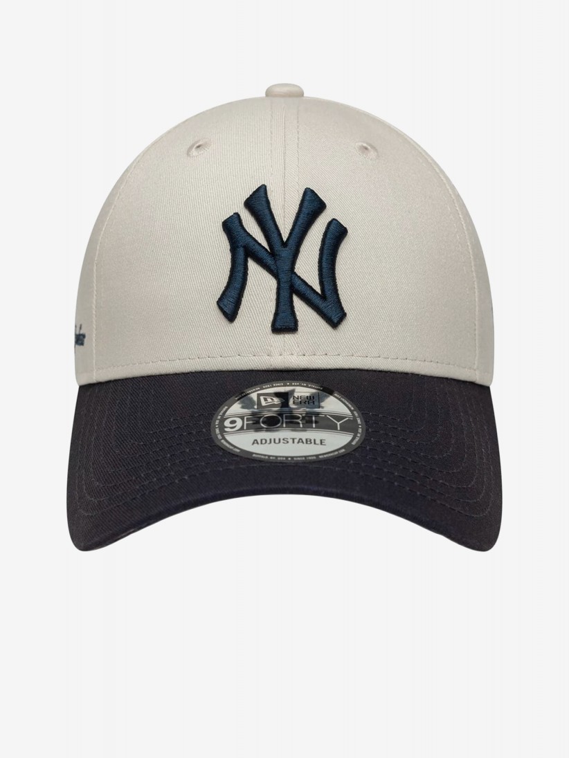 Bon New Era New York Yankees Side Script 9FORTY Bege e Azul Marinho