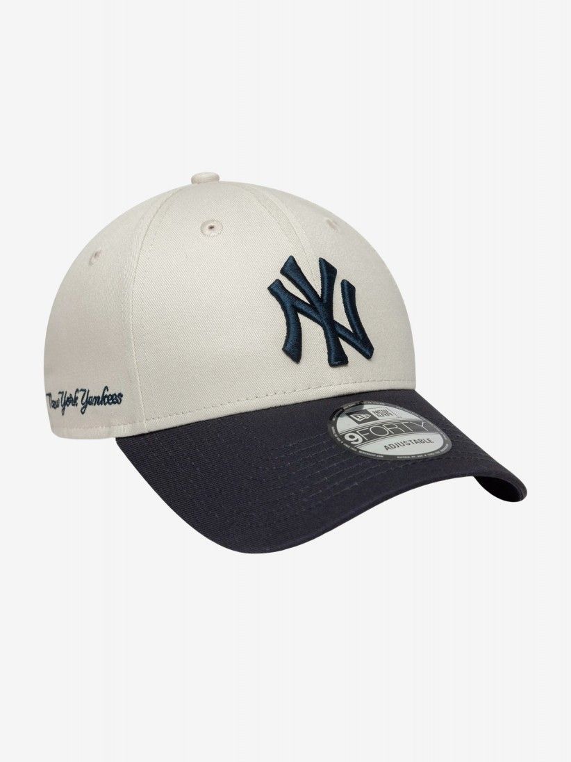 Bon New Era New York Yankees Side Script 9FORTY Bege e Azul Marinho