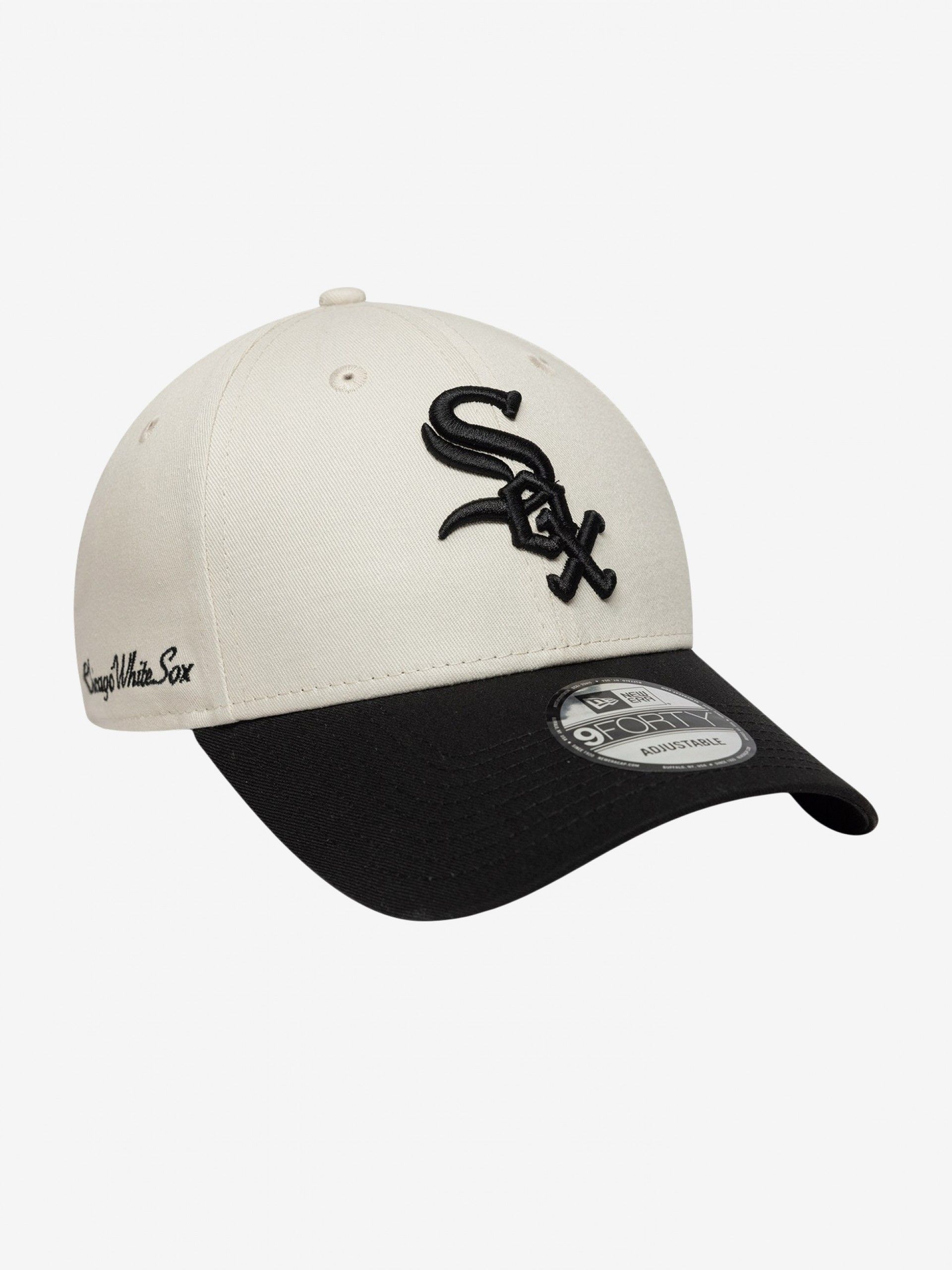 Gorra New Era Chicago White Sox Side Script 9FORTY Beige y Negra