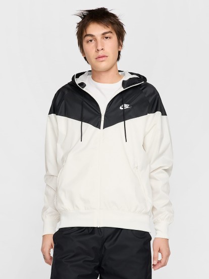 Casaco Corta-Vento com Capuz Nike Heritage Sportswear Windrunner Branco e Preto Para Homem