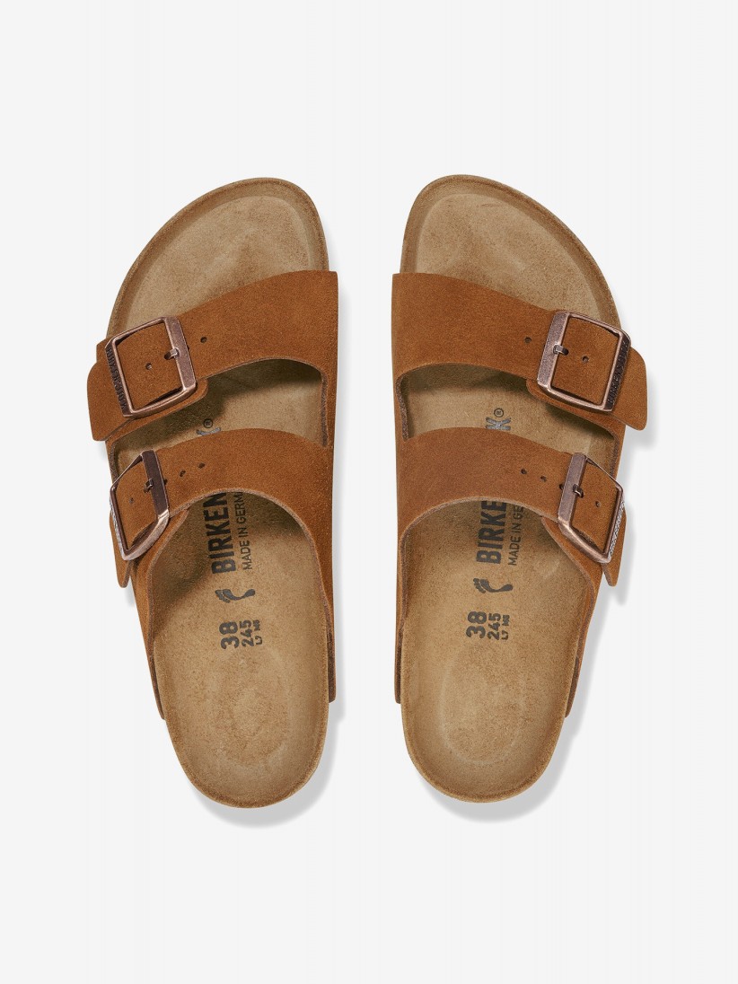 Chinelos Birkenstock Arizona Couro em Camura Camel