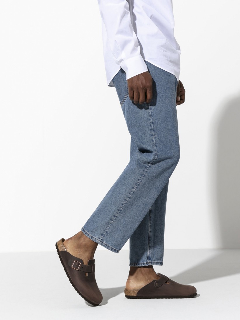 Birkenstock Boston Oiled Leather Brown Slides