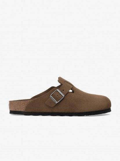 Birkenstock Boston Soft Footbed Suede Leather Brown Slides