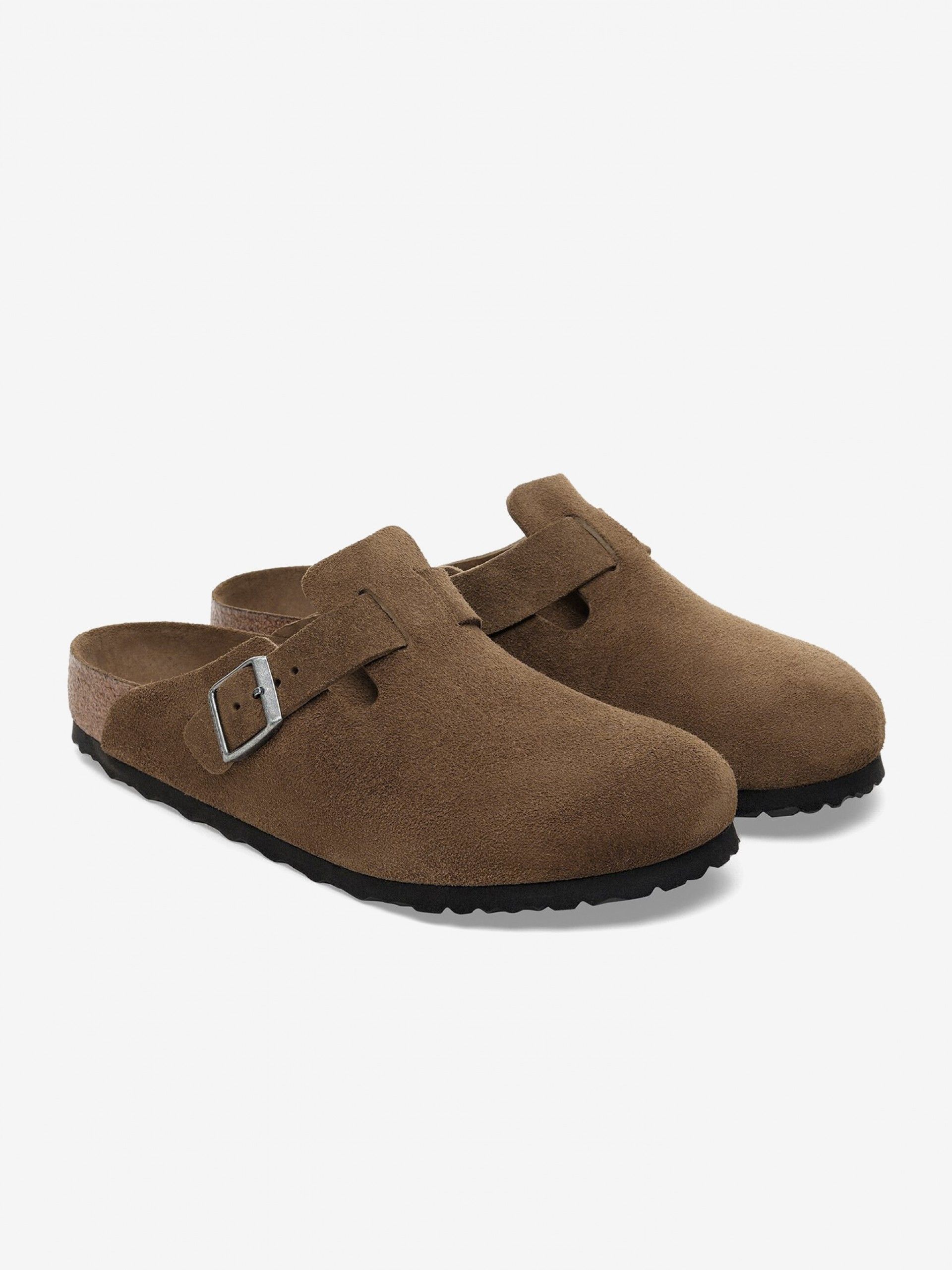 Chinelos Birkenstock Boston Soft Footbed Couro em Camurça Castanhos