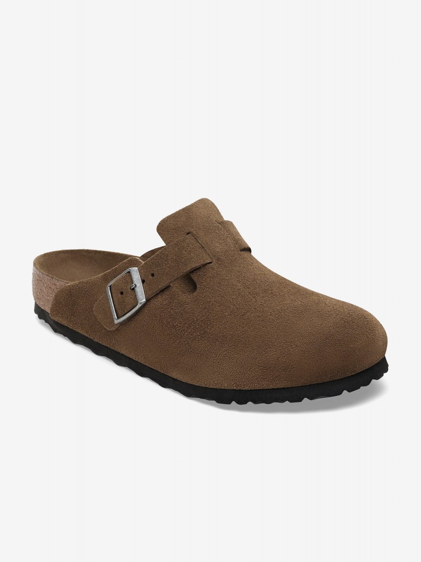 Birkenstock Boston Soft Footbed Suede Leather Brown Slides