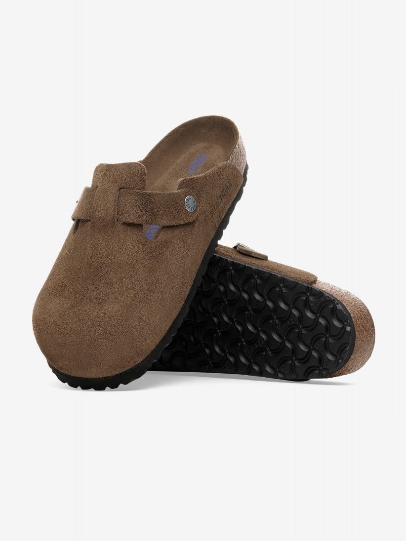 Birkenstock Boston Soft Footbed Suede Leather Brown Slides