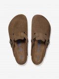 Birkenstock Boston Soft Footbed Suede Leather Brown Slides