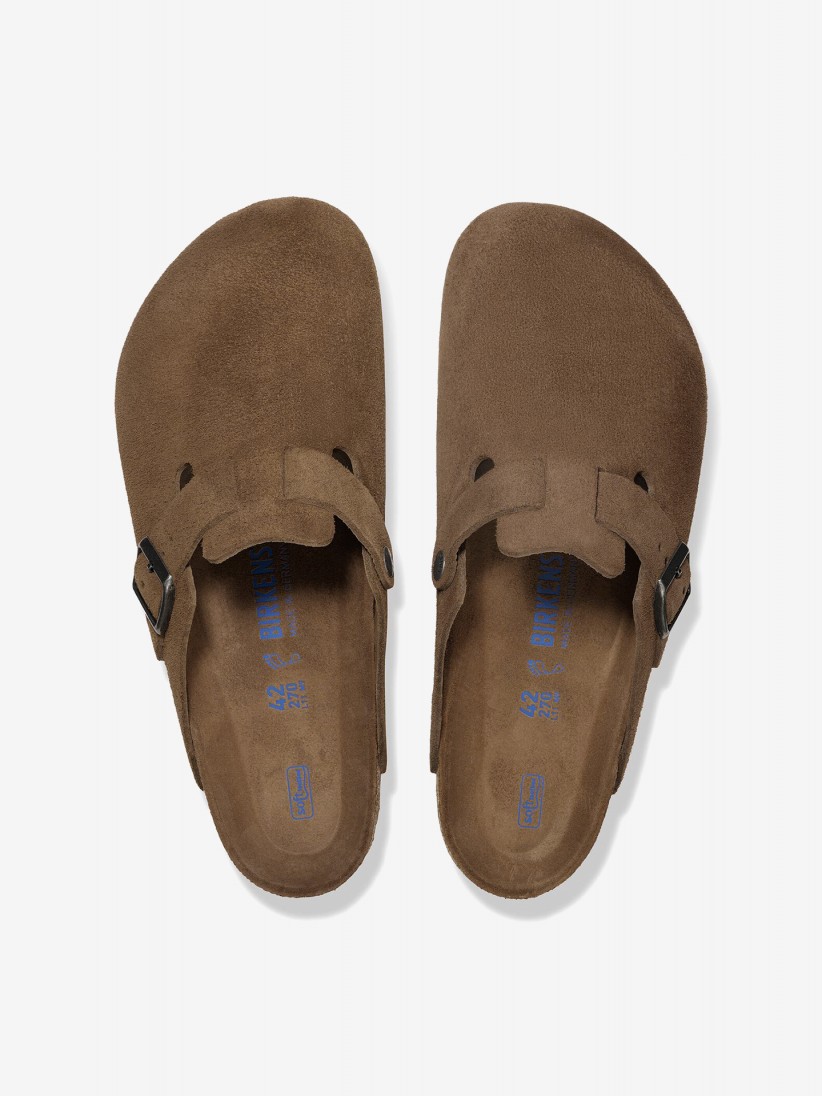 Birkenstock Boston Soft Footbed Suede Leather Brown Slides