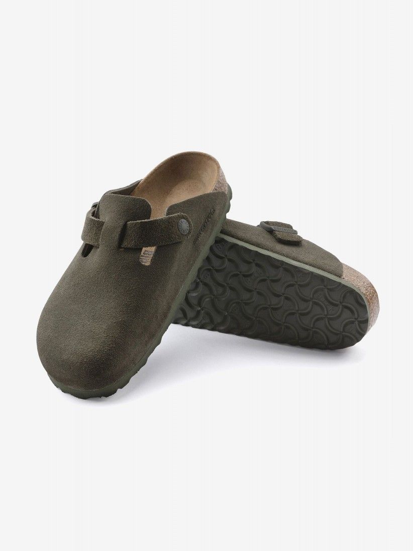 Birkenstock Boston Suede Leather Green Slides