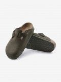 Birkenstock Boston Suede Leather Green Slides