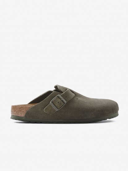 Birkenstock Boston Suede Leather Green Slides