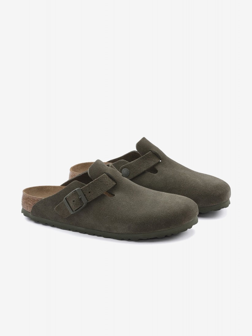 Birkenstock Boston Suede Leather Green Slides