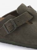 Birkenstock Boston Suede Leather Green Slides