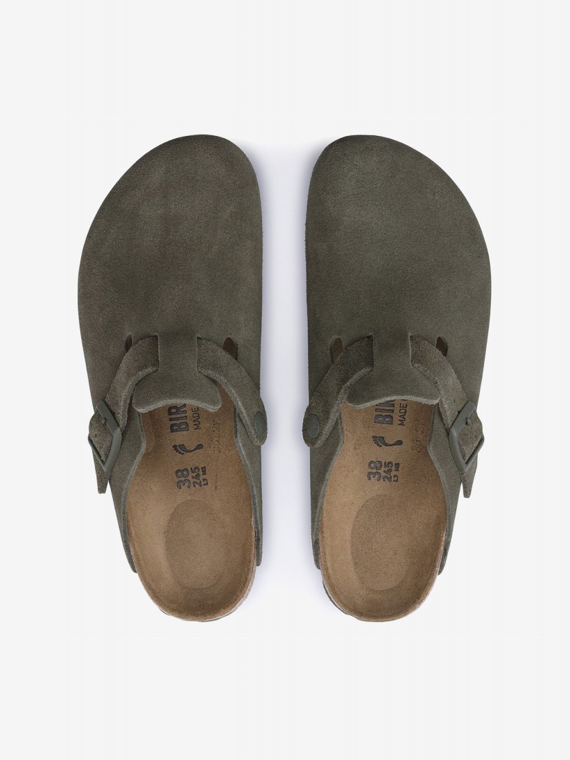 Birkenstock Boston Suede Leather Green Slides