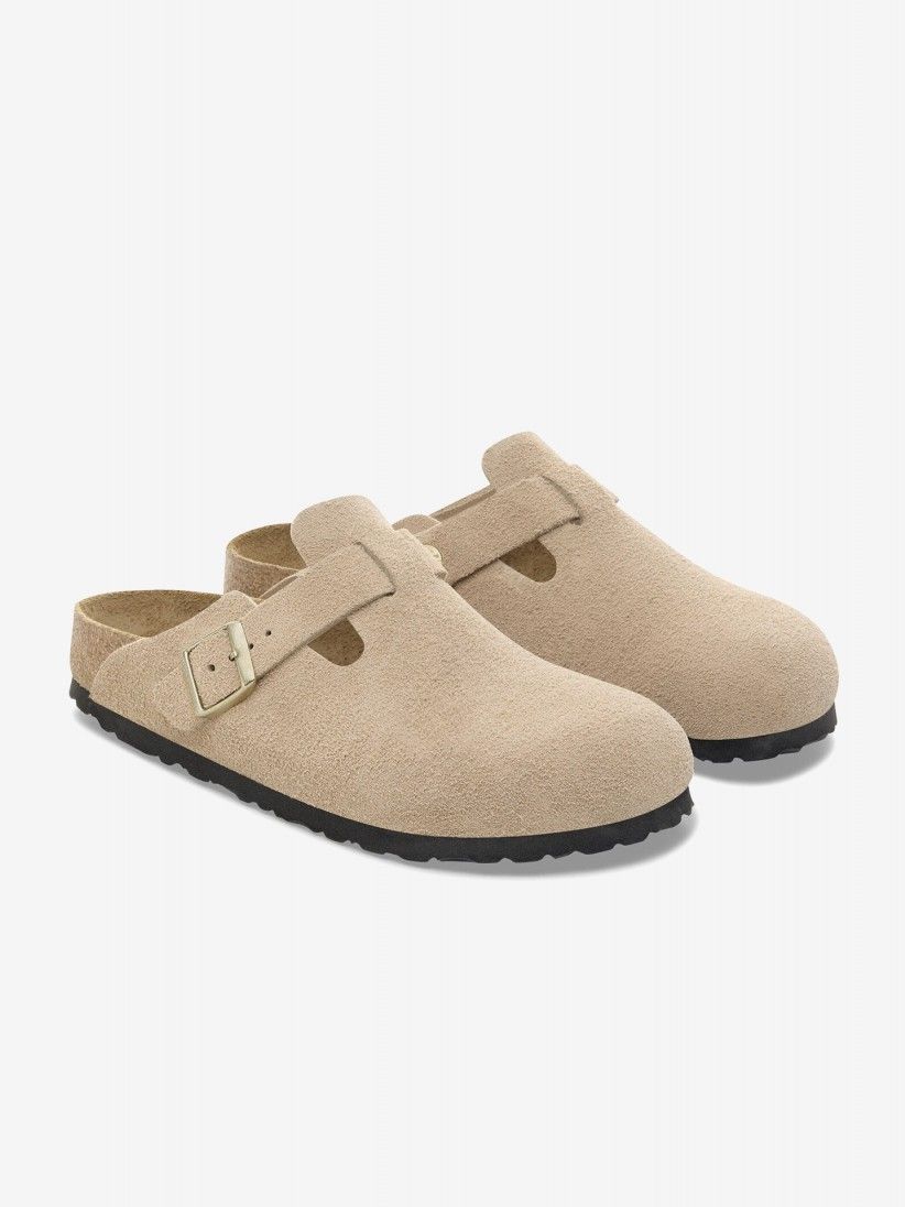 Birkenstock Boston Suede Leather Beige Slides