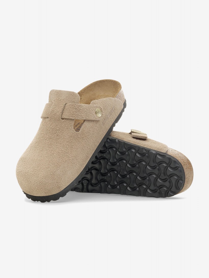 Birkenstock Boston Suede Leather Beige Slides