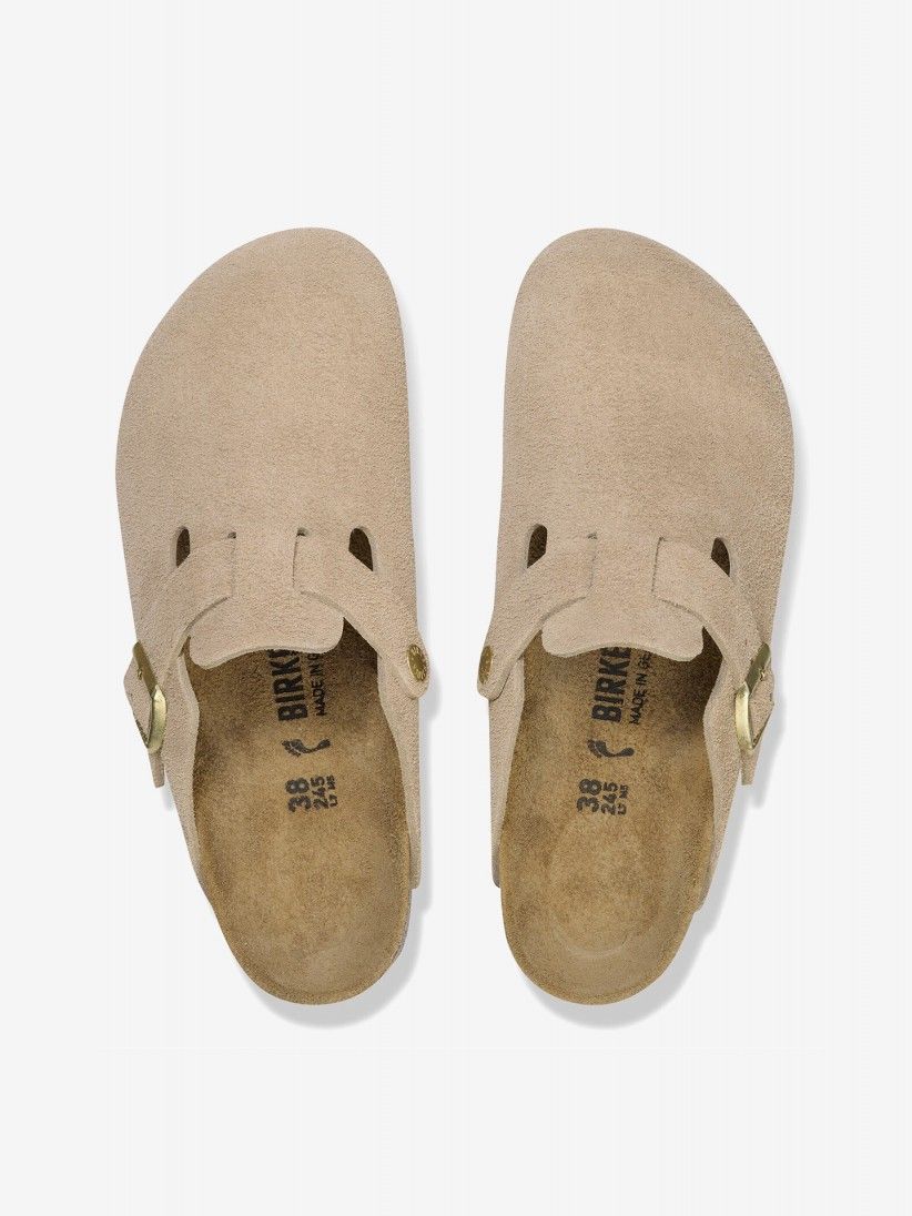 Birkenstock Boston Suede Leather Beige Slides